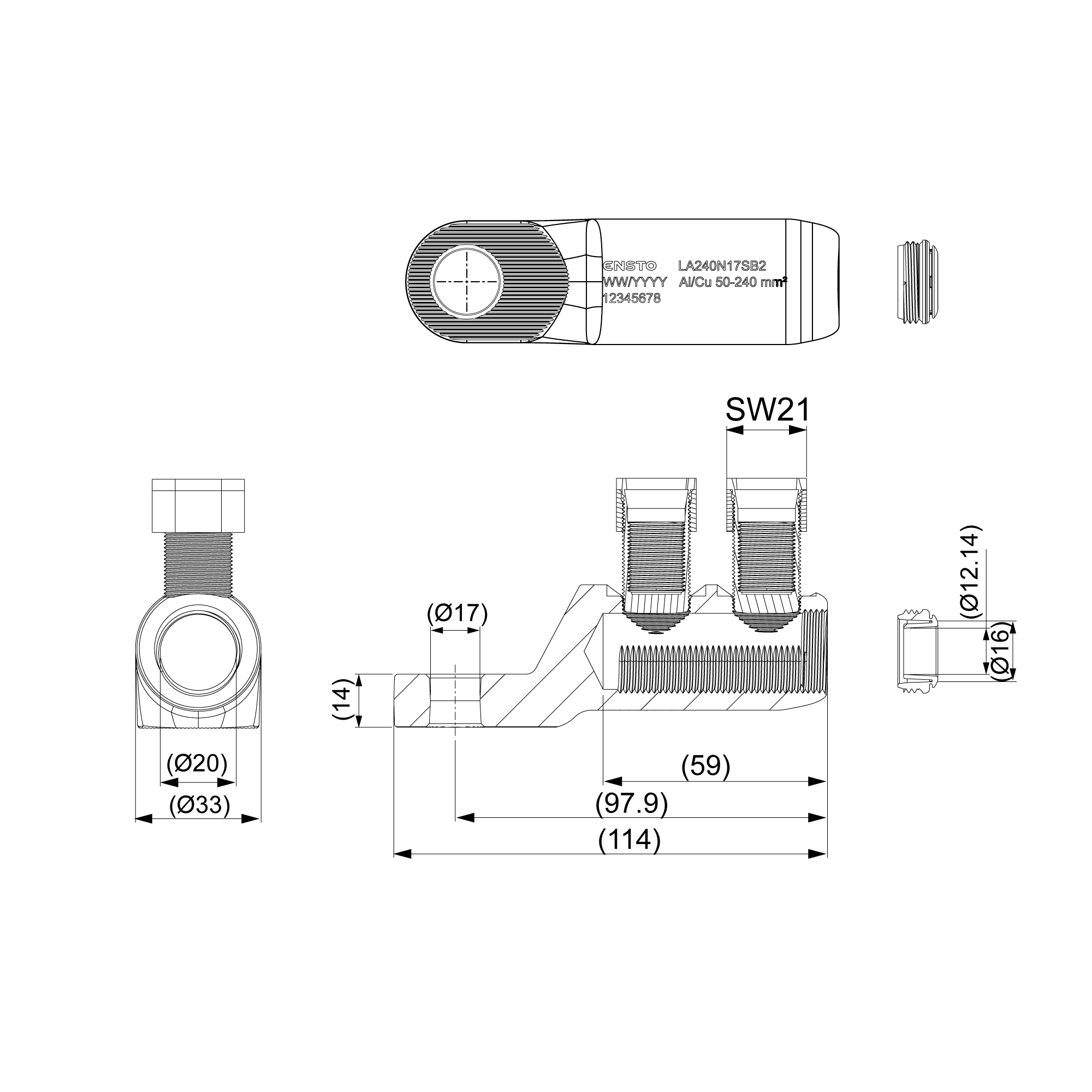 Mechanical cable lug Ensto LA240N17SB2 - 1
