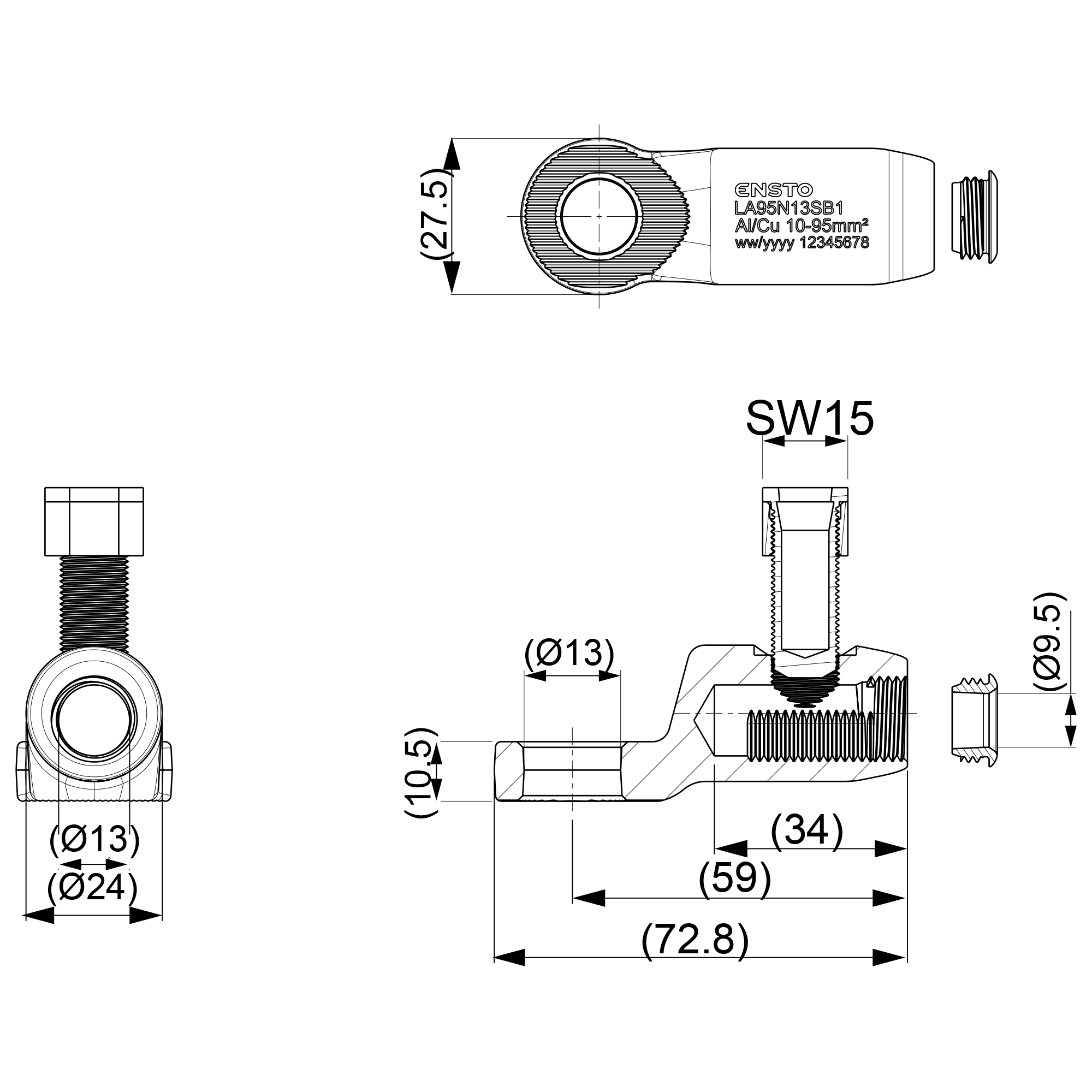 Mechanical cable lug Ensto LA95N13SB1 - 2