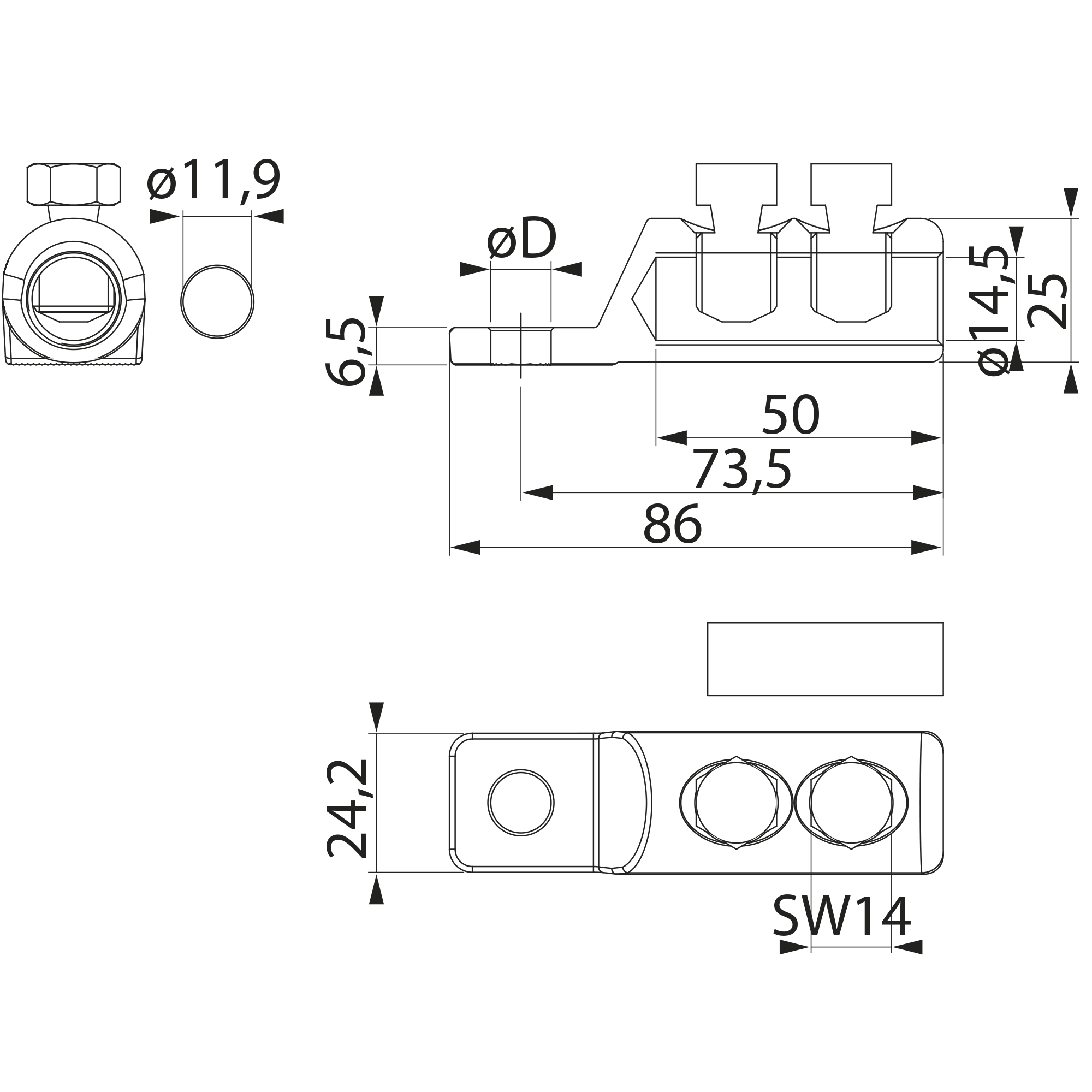 Mechanical cable lug Ensto LUG50-95/10LV