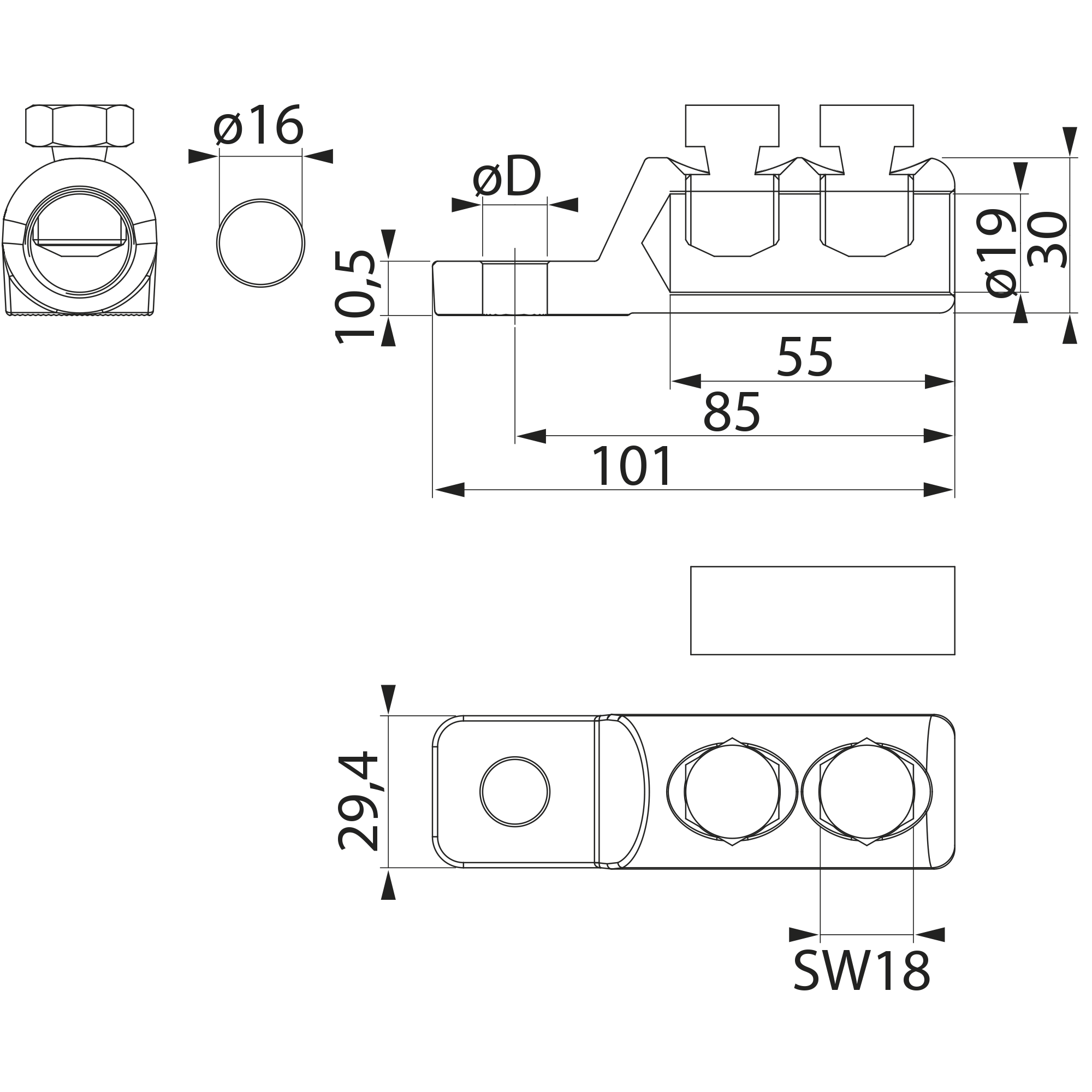 Mechanical cable lug Ensto LUG95-185/12LV - 1